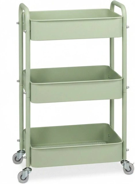 Relaxdays Rollwagen aus Stahl und Filz in Grün mit 3 Ebenen, B/T/H: 71,5 x 43,5 x 29,5 cm - Bild 1