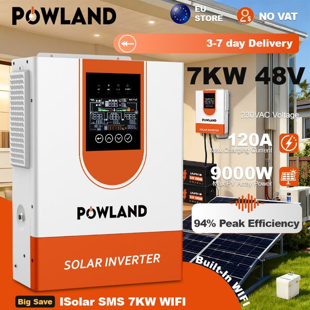 POWLAND Hybrider Solar Inverter 9000VA mit 7000W MPPT 120A und WIFI Unterstützung in Weiß - Bild 1