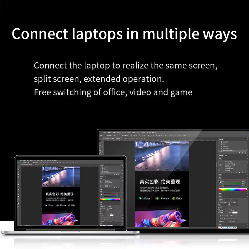 VCHANCE 13,3 Zoll OLED Tragbarer Monitor Full HD 1920x1080p in Schwarz mit Metallrahmen und Ständer für Laptop und Mac - Bild 2