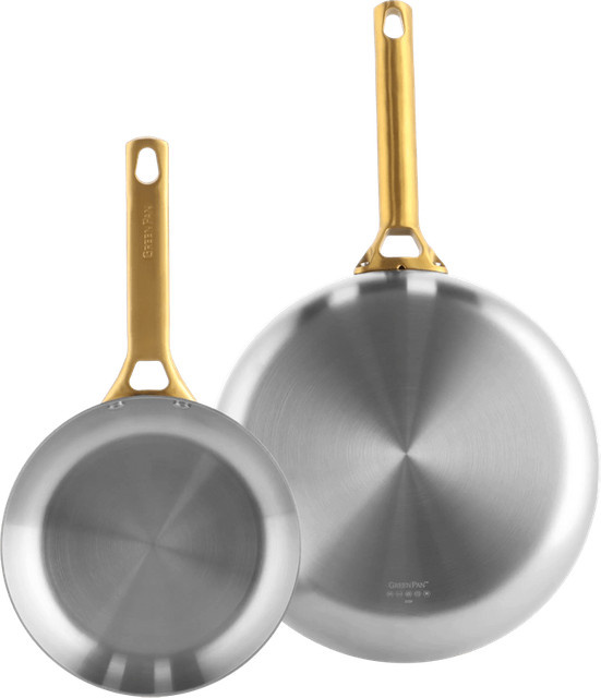 GreenPan Padova Reserve Bratpfannenset aus 3-lagigem Edelstahl, Silber, Durchmesser: 20 cm und 28 cm - Bild 1