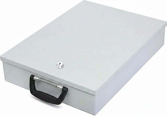 Abschließbare Relaxdays Dokumentenkassette aus Eisen für DIN A4 in Hellgrau, B: 37 cm, T: 27 cm, H: 7 cm - Bild 1