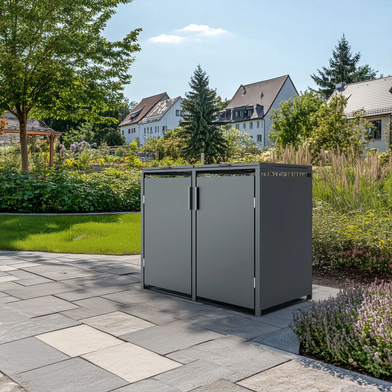 PLATS Mülltonnenbox 2er Set aus Metall in Anthrazit, B/T/H: 132 x 80 x 116 cm - Bild 3