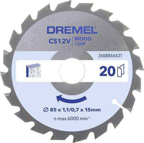 Dremel CS500 Kreissägeblatt für Holz, Carbide Tipped, Durchmesser: 85 mm, Silber - Bild 1