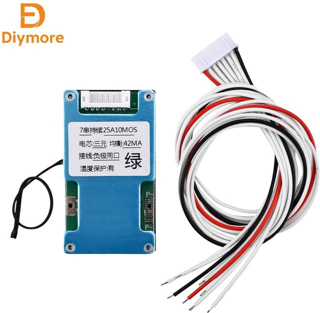 BMS 7S 24V Li-Ionen Batteriemanagementsystem von diymore für LMO Ternäre Lithium 18650 Akkus mit Ausgleichsfunktion und NTC-Temperaturschutz in Blau - Bild 1
