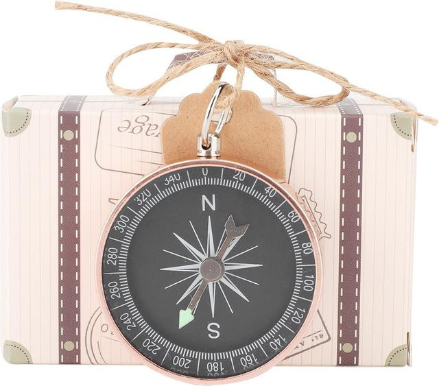 20 Stück mfySpace Hochzeitsgeschenkboxen aus Kraftpapier mit Kompass und Kraftanhängern in Roségold zur Dekoration für Reisehochzeiten - Bild 1