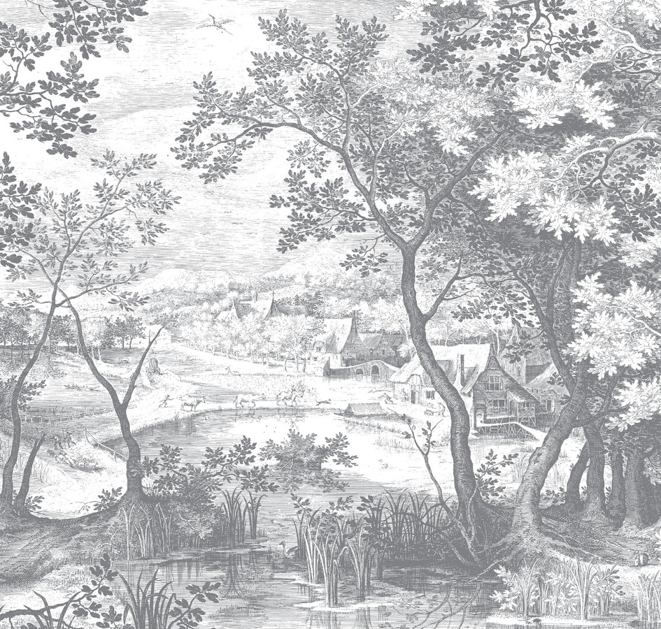 KEK Amsterdam Mural Engraved Landscapes 7 Wandbild in Schwarz Weiß Grau, Breite: 2,922 m - Bild 1