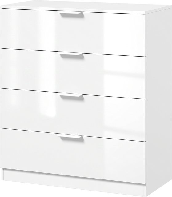 HOMCOM Kommode mit 4 Schubladen in Hochglanzweiß, moderne Kommode für Schlafzimmer, Wohnzimmer oder Flur, B/T/H: 70 x 34 x 79 cm - Bild 1