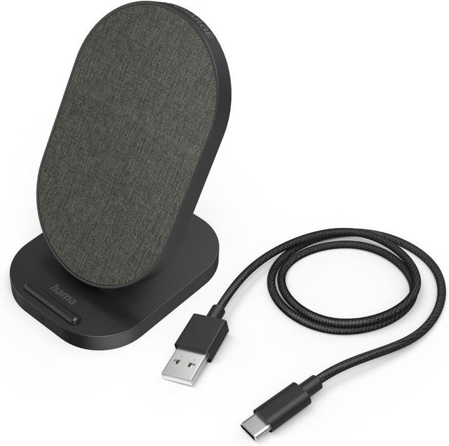 Hama Wireless Charger QI-FC10S-Fab kabellose Smartphone-Ladestation 10 W in Schwarz und Grau mit USB-A und USB-C Anschlüssen - Bild 1