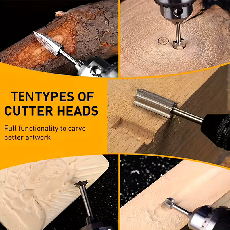 HUXUAN 5/6-teiliges Holzschnitz-Bohrer-Set in Silber mit 3mm Schaft für Dremel Rotationswerkzeuge, Gravur- und Fräsbit für Holzbearbeitung und Handwerk - Bild 3
