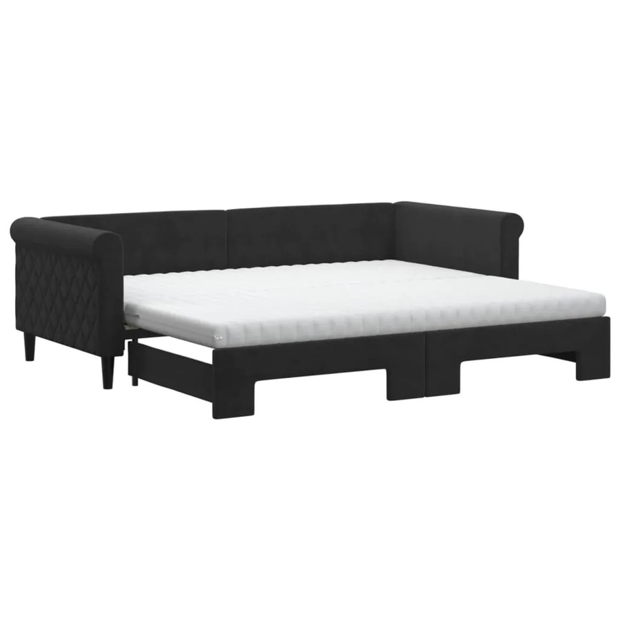 vidaXL Tagesbett ausziehbar mit Matratze in Schwarz aus Samt, B/T/H: 90 x 200 cm - Bild 2
