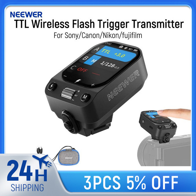 NEEWER QZ 2.4G TTL Drahtloser Blitzauslöser in Schwarz für Sony, Canon, Nikon und Fujifilm Kameras, kompatibel mit Godox IT32, V1 und V100 sowie AD200 Pro II Blitzsendern - Bild 1