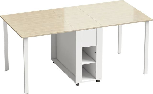 HOMCOM Klappbarer Esstisch aus MDF und Kiefernholz, Weiß und Naturholz, B/T/H: 85 x 168,2 x 73 cm - Bild 1
