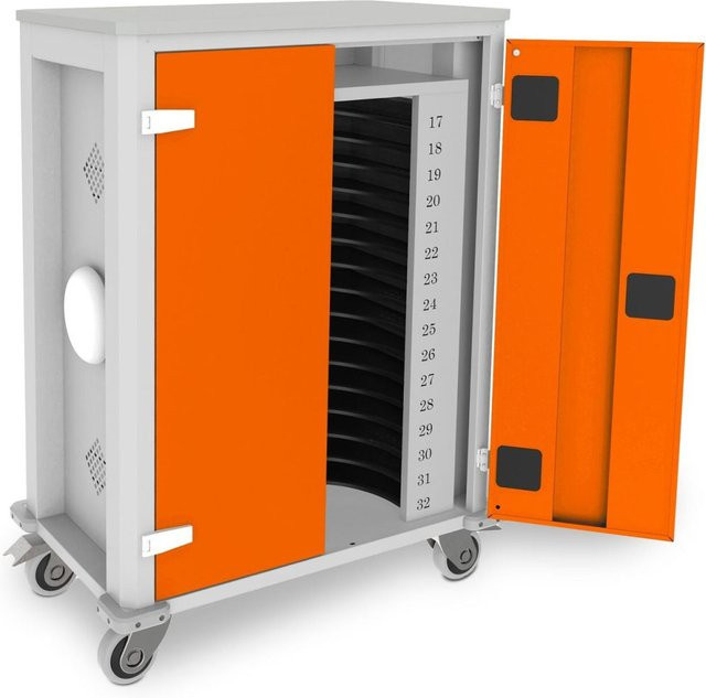 rotstahl Tabletwagen Power für 32 Tablets mit Access Point, Korpus lichtgrau und orangefarbenen Akzenten, B/T/H: 73 x 44 x 105 cm - Bild 1