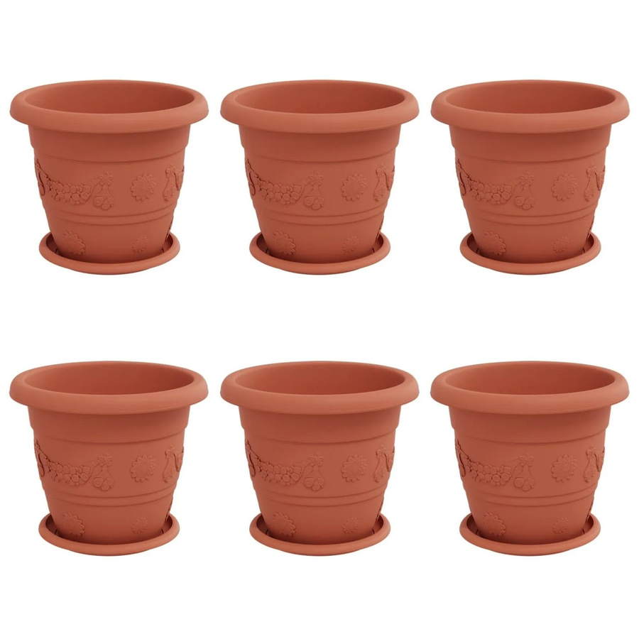 6er Set vidaXL Blumentöpfe aus Kunststoff in Ziegelrot, zylindrisch, Durchmesser: 26 cm, Höhe: 21,5 cm - Bild 2