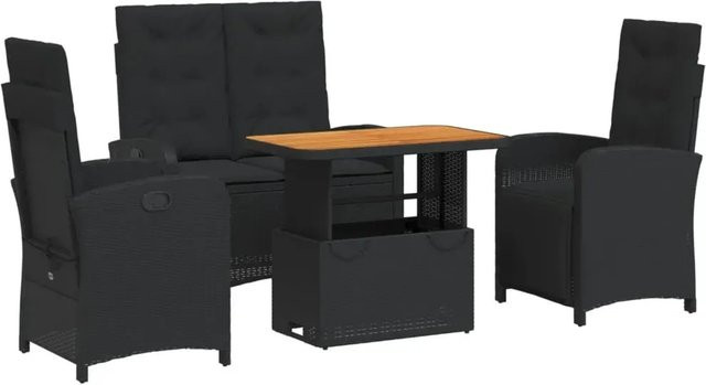 vidaXL 4-teilige Garten-Essgruppe aus Poly-Rattan und Akazienholz in Schwarz mit Kissen - Bild 1
