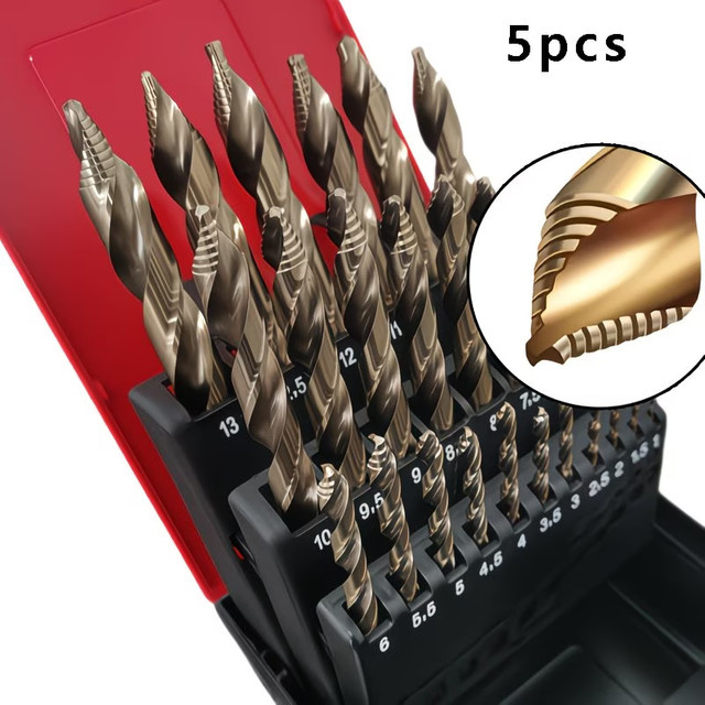 GUVONC 5-teiliges M35 HSS-E Kobalt-Bohrer-Set in Gold für gehärteten Stahl und Eisen, Durchmesser: 4 mm, 5 mm, 6 mm, 8 mm, 10 mm - Bild 1