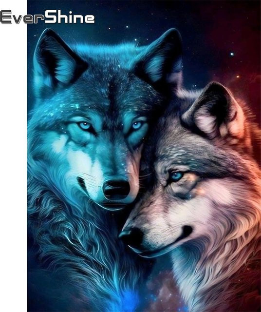 Evershine Diamant Stickerei Wolf Tier, Diamant Malerei, Mosaik DIY, bunt - Bild 1