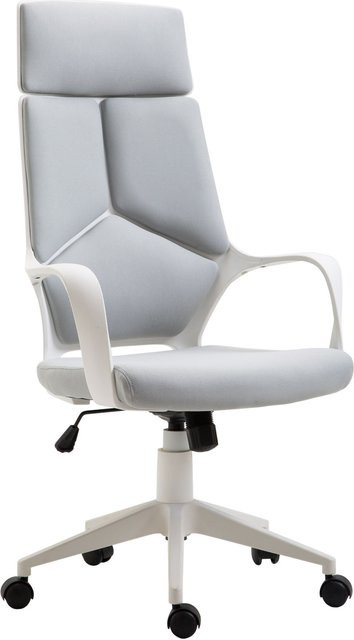 HOMCOM Ergonomischer Bürostuhl mit Armlehnen und Wippfunktion, Höhenverstellbarer Drehstuhl mit Netzbespannung in Grau und Weiß von Aosom - Bild 1