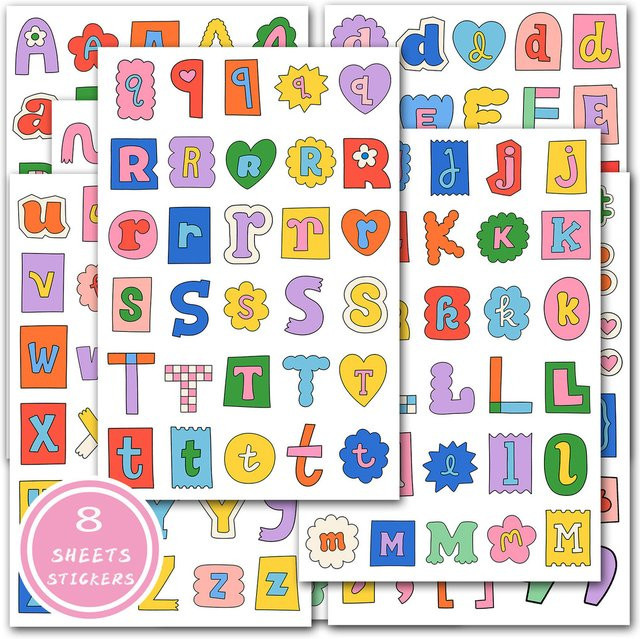 8 Blatt niedliche Etikettenaufkleber mit Alphabet und Symbolen in Pastellfarben von YourLife Store, Mehrfarbig - Bild 1