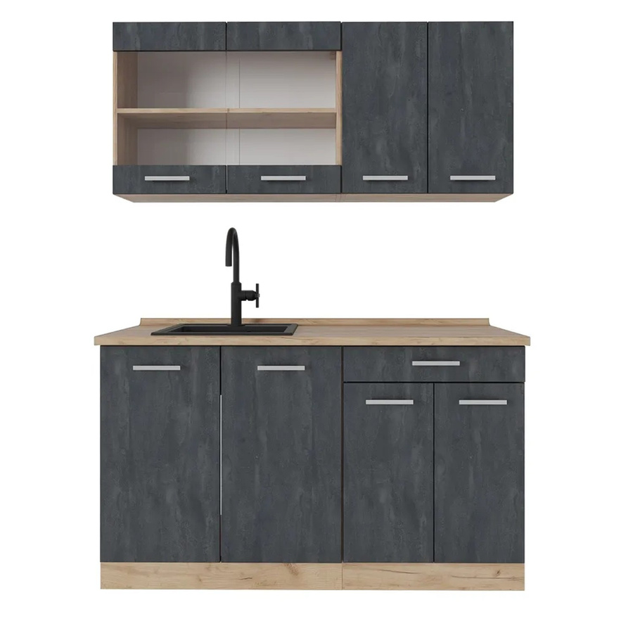 Vicco Singleküche R-Line Schwarz Beton Eiche mit Arbeitsplatte B: 140 cm, T: 60 cm, H: 81,6 cm - Bild 2