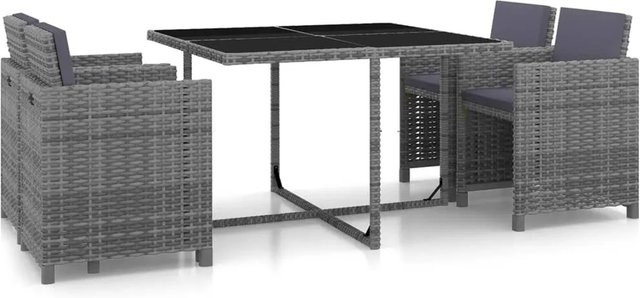 vidaXL 5-tlg Garten-Essgruppe aus Poly Rattan in Grau mit Glasplatte und Auflagen - Bild 1