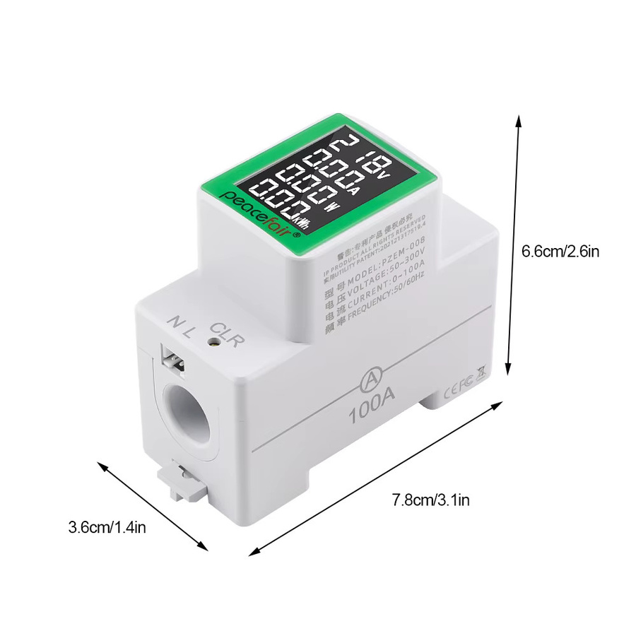 Voktta Multifunktions-Energiezähler AC50-300V 100A mit LCD-Digitalanzeige als DIN-Schienen-Amperemeter, Voltmeter und Wattmeter in Grün und Weiß - Bild 4
