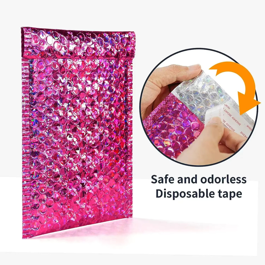 50 Stück Holographische Blasenumschläge in Rosa mit Selbstklebeverschluss für professionelle Lieferungen aus Kunststoff - Bild 5
