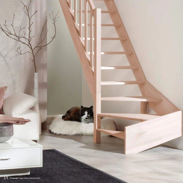 Treppen Intercon Holztreppe Casablanca Raumspartreppe aus Buche, naturbelassen, linksgewendelt, Farbe: Braun, Treppenbreite: 80 cm - Bild 1