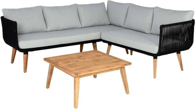MCW Garten-Lounge-Set L30 aus Akazienholz mit hellgrauen Polstern und Seilgeflecht - Bild 2