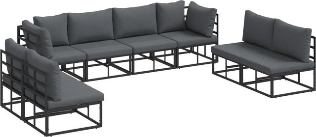 vidaXL 8-teiliges Garten-Sofa-Set aus Aluminium mit Kissen in Schwarz und Anthrazit - Bild 1