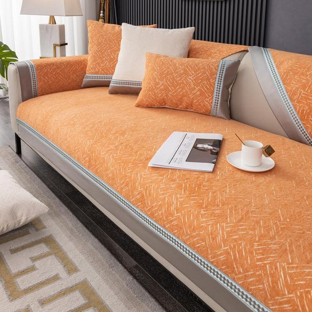 Super Six Luxus Sofa Abdeckung mit Plaid-Muster in Orange, verdickt und rutschfest, Breite: 70 cm, Höhe: 70 cm - Bild 1