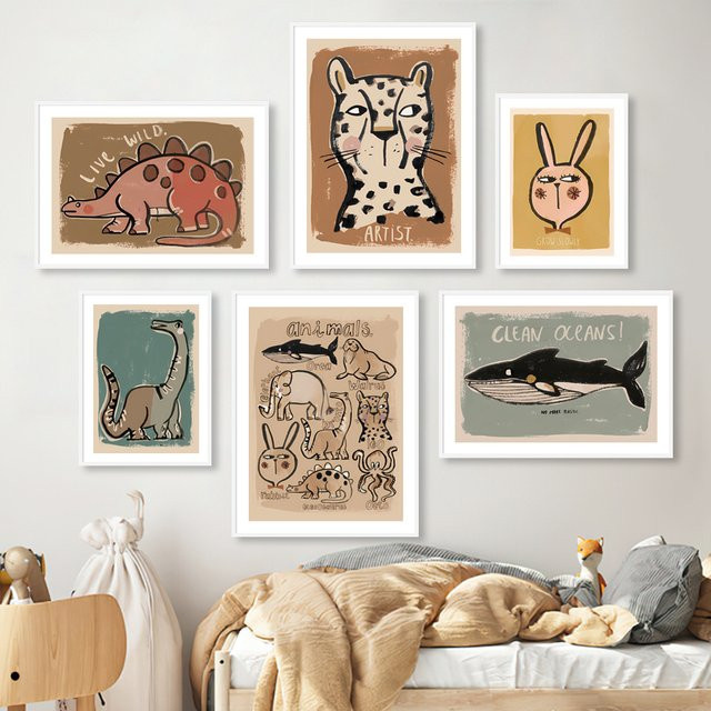 Potdemiel Retro Wandbilder mit Tiermotiven als Paper Poster für das Kinderzimmer in Mehrfarbig - Bild 1