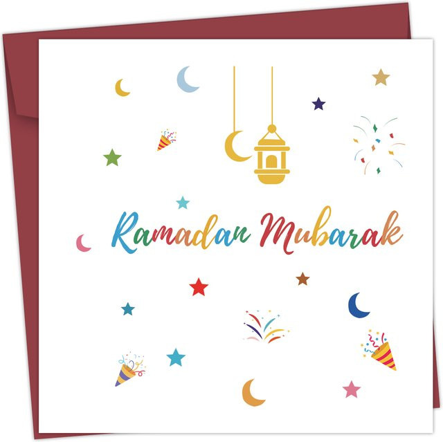 Ramadan Mubarak Grußkarte mit Umschlag in Mehrfarbig, Papier-Grußkarte für Muslime zum Verschenken an Freunde, Familie und Kollegen - Bild 1