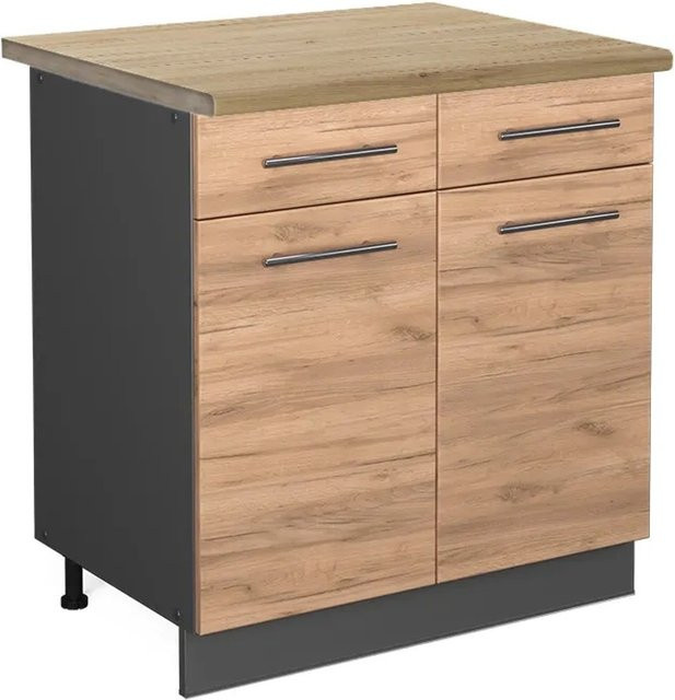 Vicco Küchenunterschrank Fame-Line Goldkraft Eiche/Anthrazit B: 80 cm, T: 60 cm, H: 82 cm - Bild 1