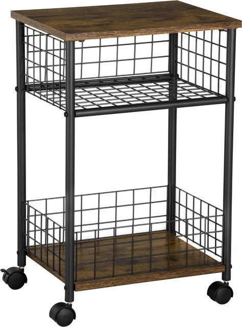 HOMCOM Küchenwagen Servierwagen mit Arbeitsplatte und 2 Aufbewahrungskörben in Braun, B/T/H: 40 x 30 x 62 cm - Bild 1