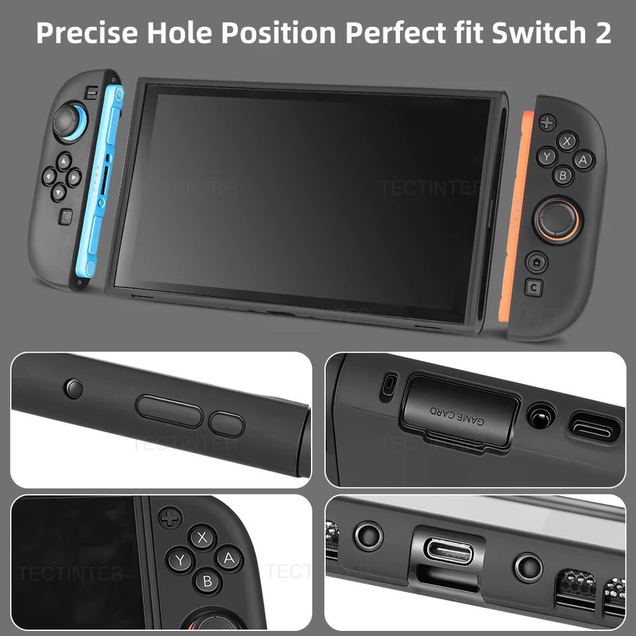 TECTINTER Silikon Schutzhülle für Nintendo Switch 2 in Schwarz, rutschfest und mit geteilter Abdeckung - Bild 5