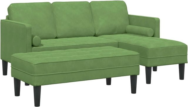 vidaXL Sofa Set 2-teilig in Hellgrün mit Kissen, modernes L-Shape Polstersofa aus Polyester für dein Wohnzimmer - Bild 1
