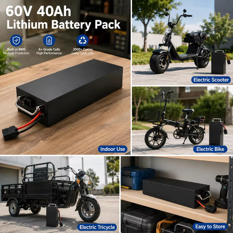 60V Lithium-Akkupack mit Smart BMS für Fat Tire Elektroroller 500W-2000W inklusive 67,2V 2A Ladegerät in Schwarz - Bild 4