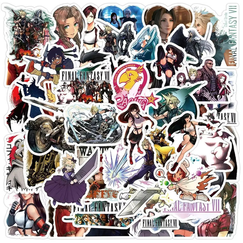Final Fantasy Aufkleber Set von Bandai mit Charakteren wie Cloud Strife, Aerith und Tifa, mehrfarbig und in unregelmäßigen Formen für Laptop, Skateboard oder Wand - Bild 6