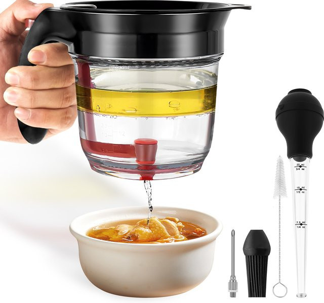 Willstar Ölabscheider und Fetttrenner mit Bodenfreigabe, transparent/schwarz, 1 Liter - Bild 1