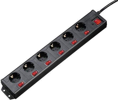 Hama Steckdosenleiste XL 6-fach mit 1 USB-Anschluss, einzeln schaltbar, Schwarz - Bild 1