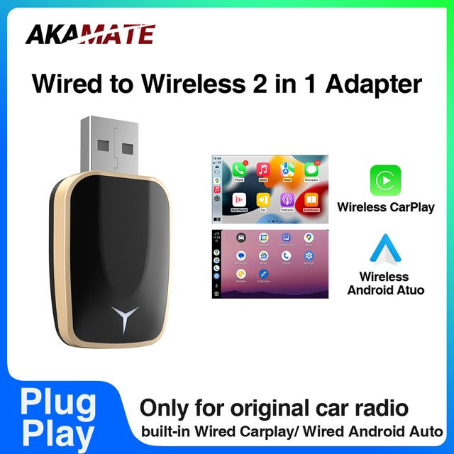 AKAMATE 2in1 Wireless CarPlay und Android Auto Adapter in Schwarz mit USB Typ-C Anschluss für Plug and Play - Bild 1