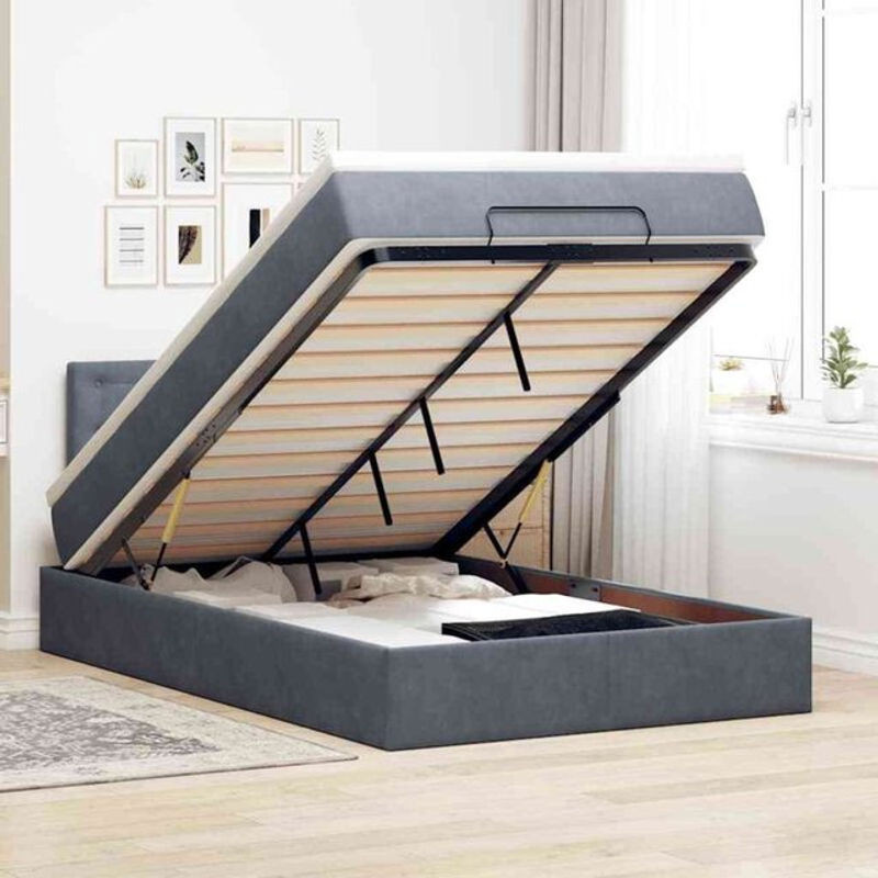 Vidaxl Polsterbett Ottomane mit Matratze und LED-Beleuchtung aus Samt in Anthrazit, B/T/H: 190 x 120 x 88 cm - Bild 1
