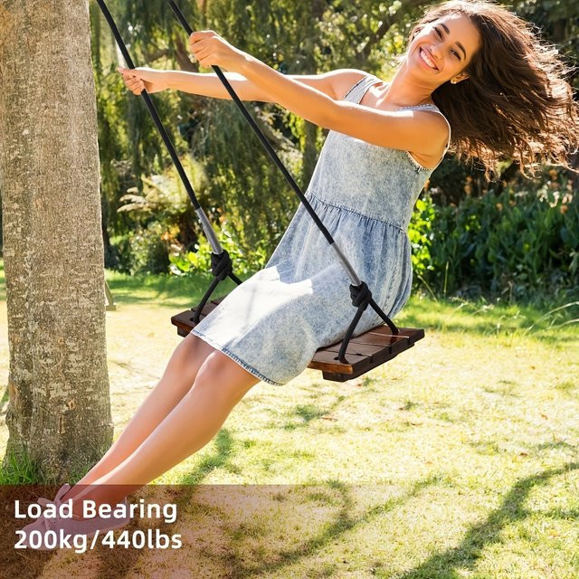 LIUSHADUOLA Hängeschaukel für Erwachsene aus Massivholz, Rustikale Garten-Hängematte für Innen und Außen, Braun oder Gelb - Bild 1