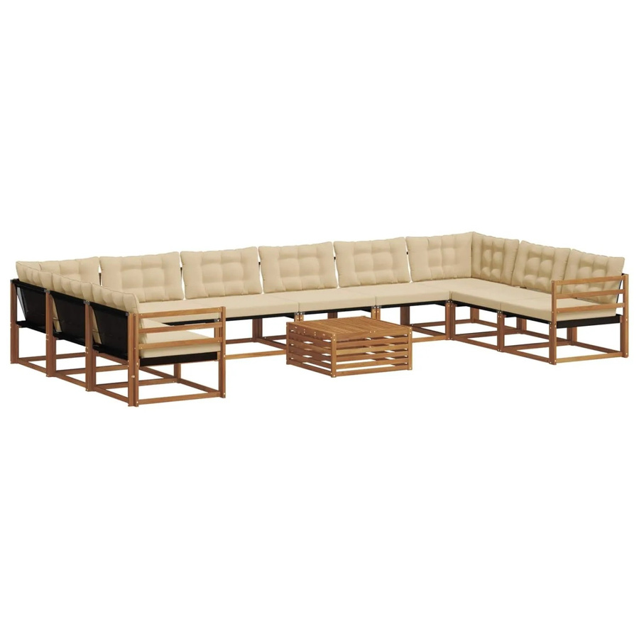 vidaXL Outdoor-Sofagarnitur aus Akazienholz in U-Form, 11-teiliges Set mit Textilene-Bezug und Kissen in Natur und Beige - Bild 2