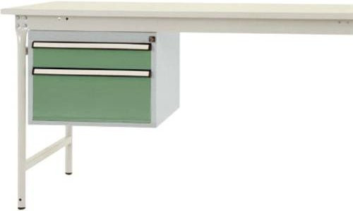 BASI Gehäuse-Unterbau stationär Manuflex ZB4552.6011 in Grün und Weiß mit 2 abschließbaren Schubfächern aus Stahl, Nutzhöhe: 300 mm, für Tischtiefe: 800 mm - Bild 1