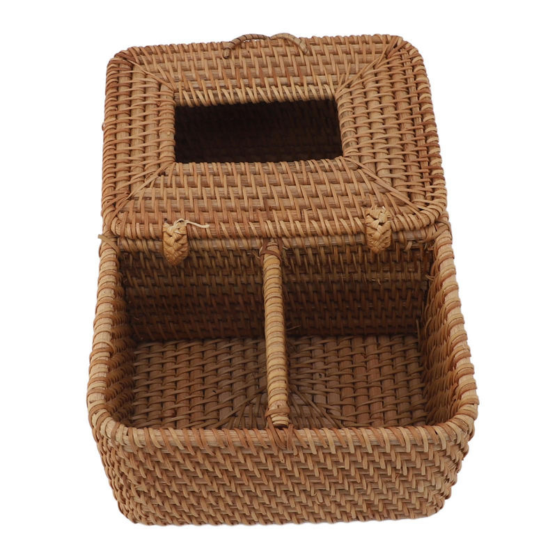 KONNWEI Rattan Taschentuchbox quadratisch in Braun mit 2 Fächern und Deckling für Fernbedienungen im Bohemian Stil - Bild 3