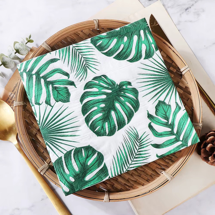 20 Stück Tropische Monstera-Blätter Gästeservietten aus Papier in Grün für Strandparty, Hawaii und BBQ - Bild 4