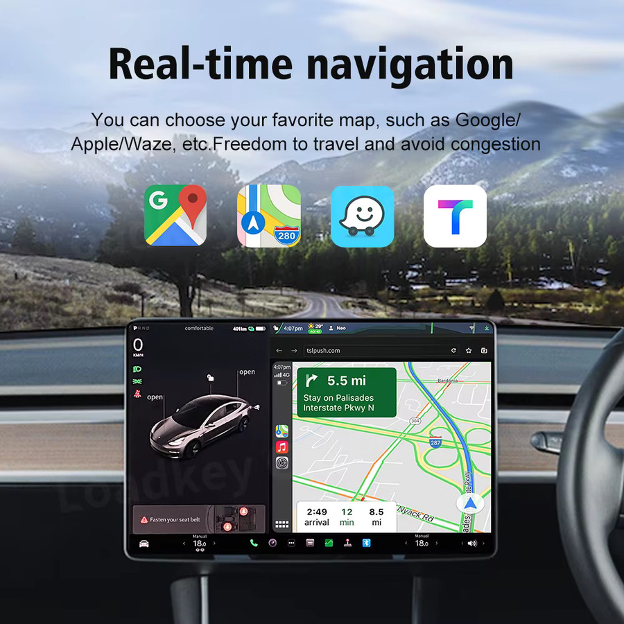 CarlinKit T2C Kabelloser CarPlay und Android Auto Adapter für Tesla Model 3 Model X Model Y Model S, Schwarz, 2,4G+5G WLAN Unterstützung - Bild 3