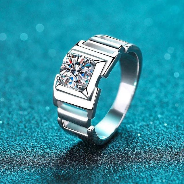 Moissanit-Ring, 925 Silber, 18 Karat vergoldet, Herren - Bild 1